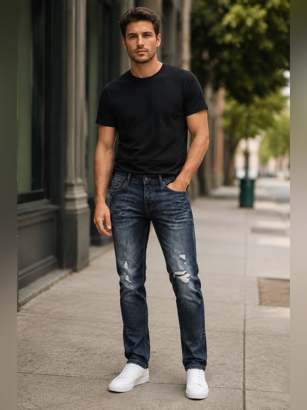 Valabasas Jeans Men 30 Blue Medium Wash Distressed Skinny Straight Stretch Denim